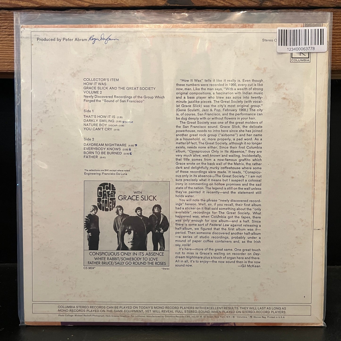 Used Vinyl: Grace Slick And The Great Society "Vol.2 Collector's Item How It Was" LP (1968 Press)