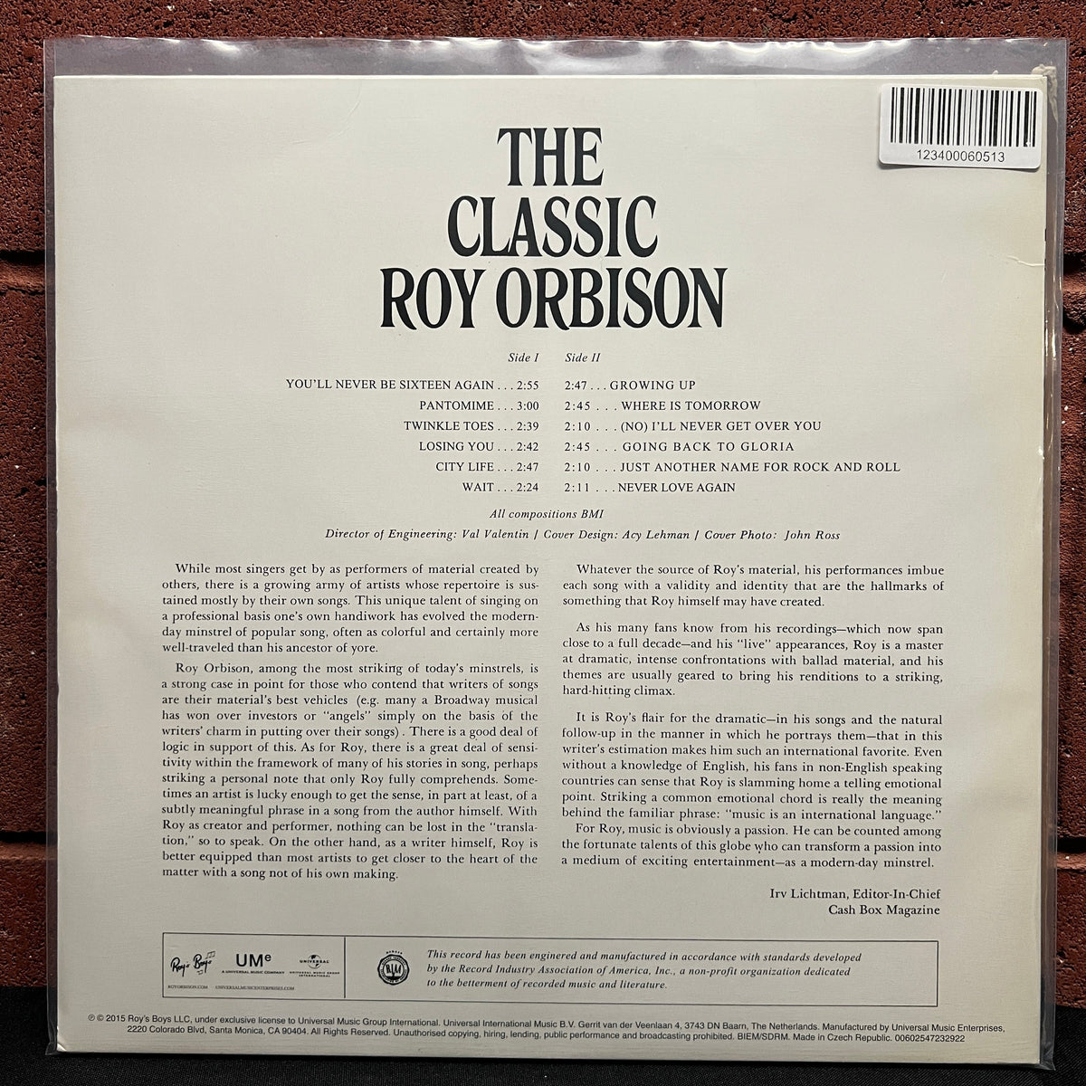 Used Vinyl: Roy Orbison "The Classic Roy Orbison" LP (2015 Euro Press)