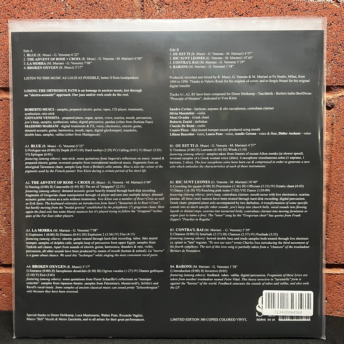Used Vinyl: Roberto Musci, Giovanni Venosta & Massimo Mariani "Losing The Orthodox Path" LP (2020 Press - Blue Vinyl)