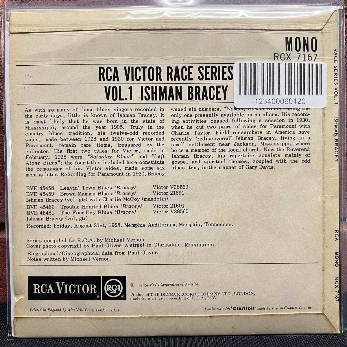 Used Vinyl: Ishman Bracey "RCA Victor Race Series Vol. 1" 7" (1965 UK pressing)