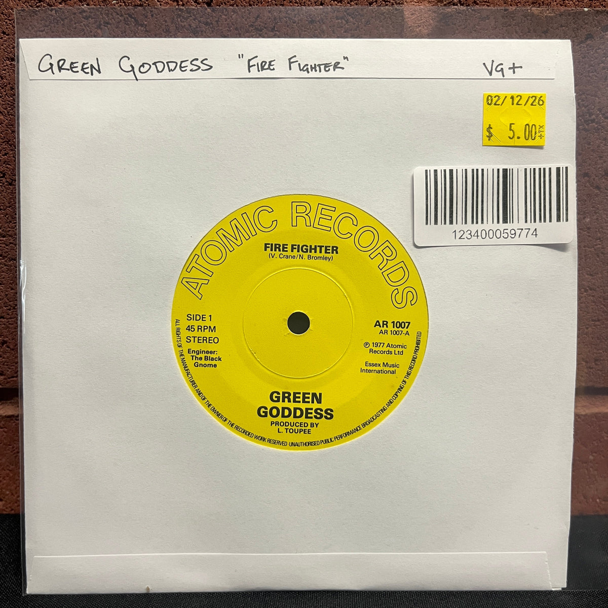 Used Vinyl: Green Goddess "Fire Fighter" 7" (1977 UK Press)