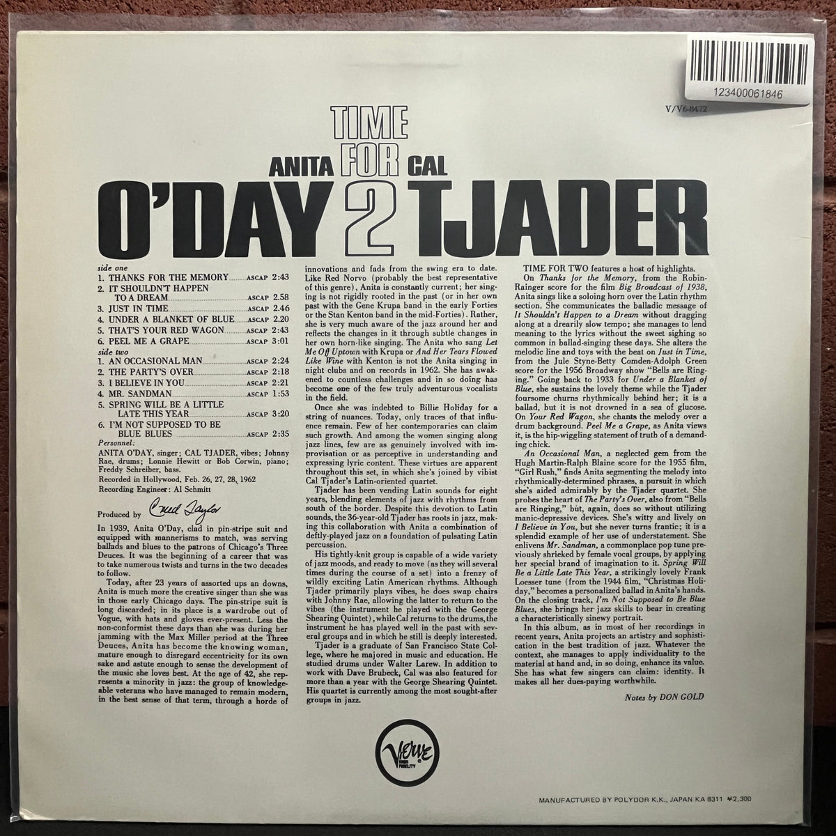 Used Vinyl: Anita O'Day & Cal Tjader "Time For 2" LP (1983 Japanese Press)