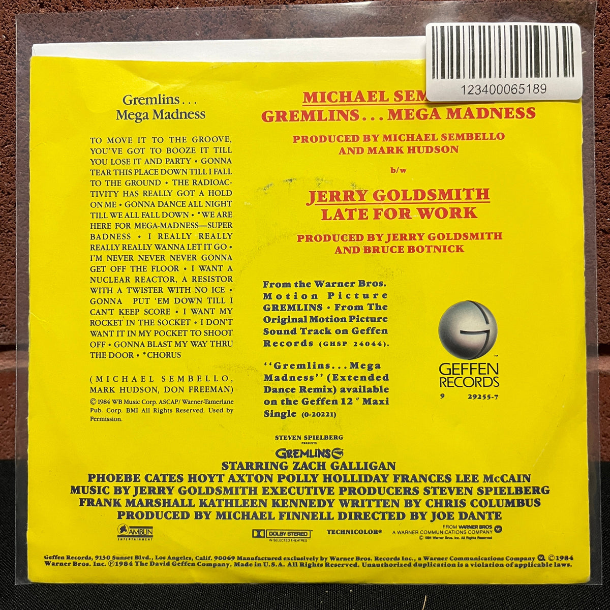 Used Vinyl: Michael Sembello / Jerry Goldsmith "Gremlins...Mega Madness" 7" (1984 Press)