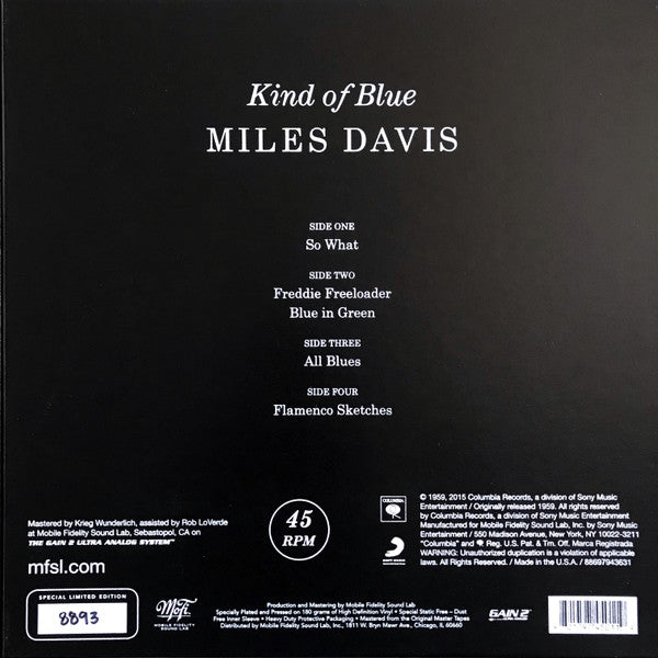 Miles Davis - Kind Of Blue - Numbered MFSL 45RPM 2LP Box Set (2015 Pressing)