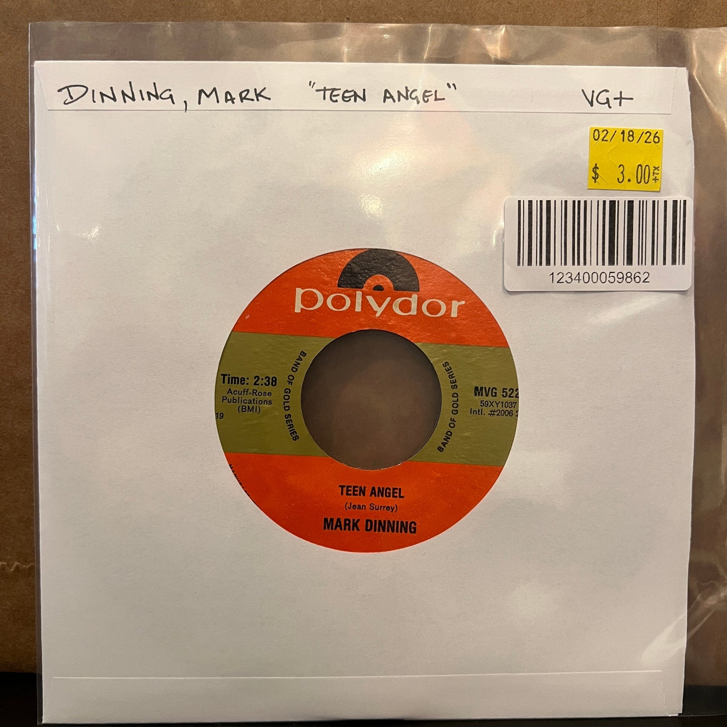 Used Vinyl: Mark Dinning "Teen Angel" 7" (Styrene reissue)