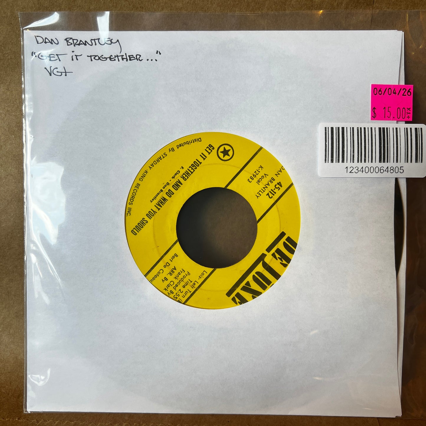 Used Vinyl: Dan Brantley "Get It Together And Do What You Should" 7" (1969 Press)