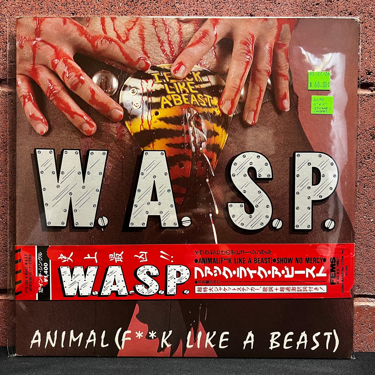 Used Vinyl: W.A.S.P. "Animal (F**k Like A Beast)" 12" (1986 Japanese Issue w/ huge sticker!)