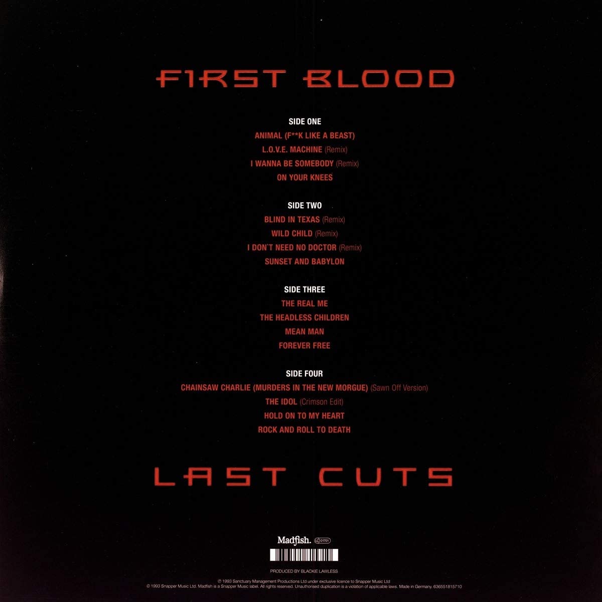 W.A.S.P./First Blood, Last Cuts [LP]