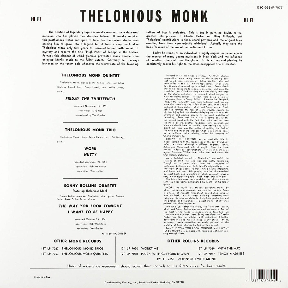 Monk, Thelonious & Sonny Rollins/Thelonious Monk & Sonny Rollins (translucent blue) [LP]