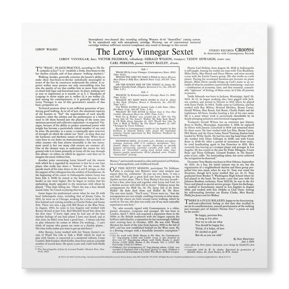 The Leroy Vinnegar Sextet - Leroy Walks! - Contemporary LP