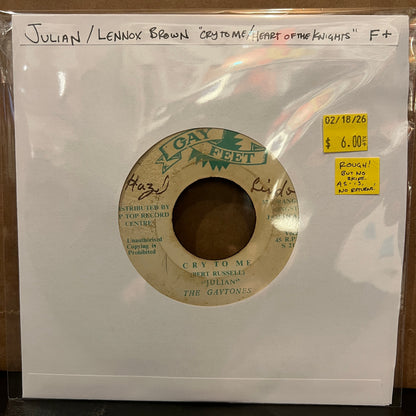 Used Vinyl: Julian / Lennox Brown "Cry To Me / Heart Of The Knights" 7" (1971 Jamaican pressing)