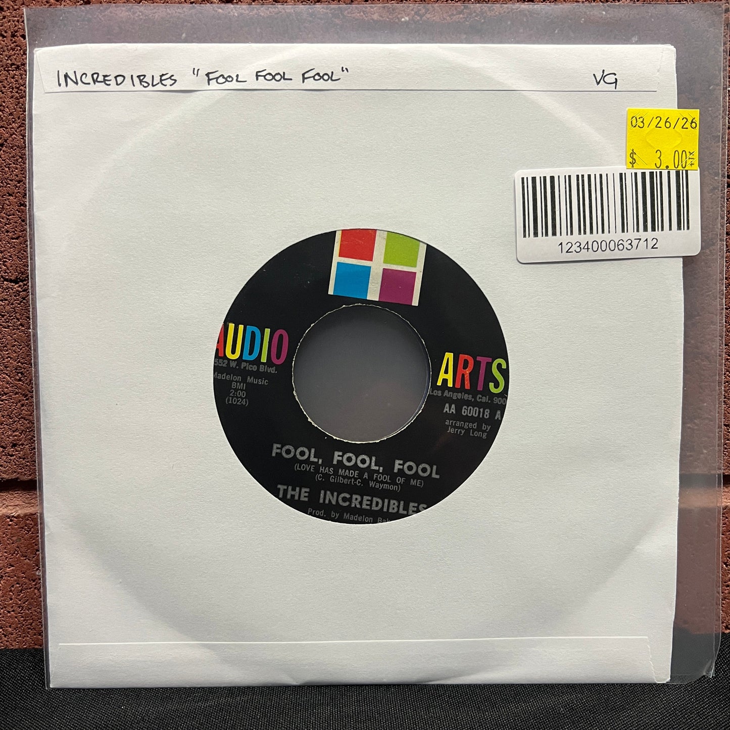 Used Vinyl: Incredibles "Fool Fool Fool" 7"