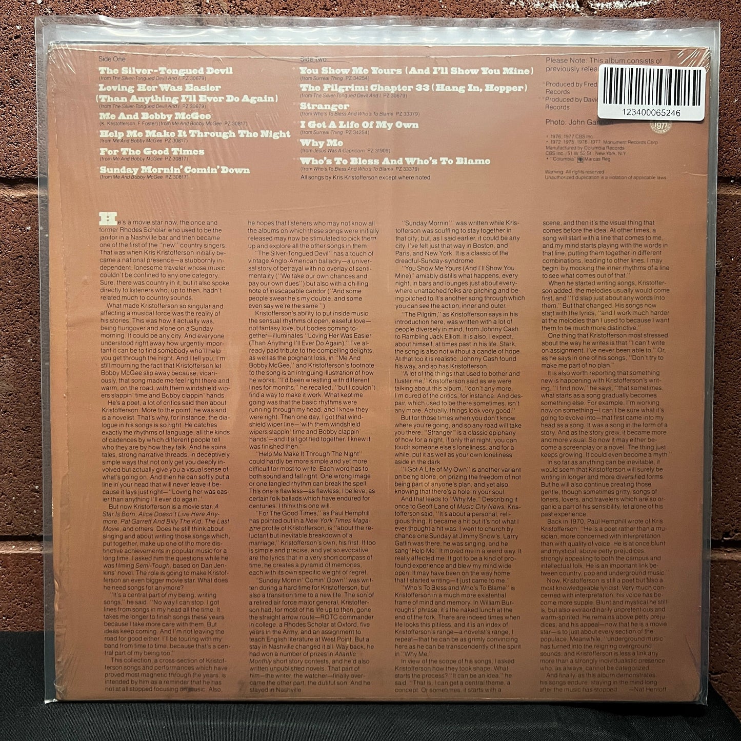 Used Vinyl: Kris Kristofferson ‎"Songs Of Kristofferson" LP (1977 Press)