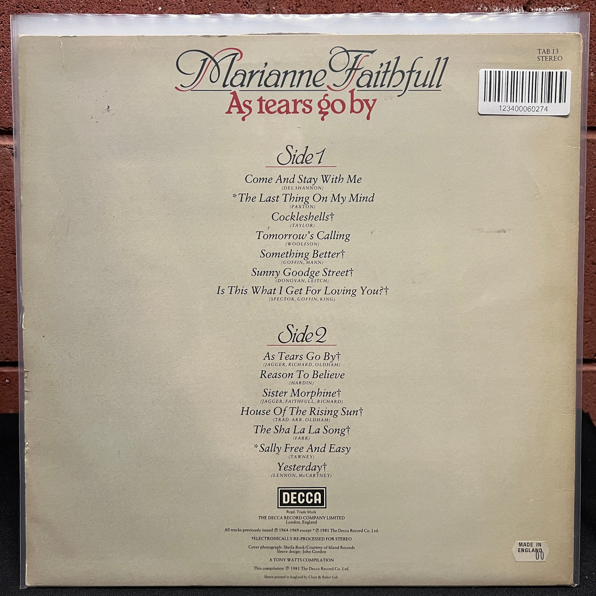 Used Vinyl: Marianne Faithfull "As Tears Go By" LP (UK pressing)