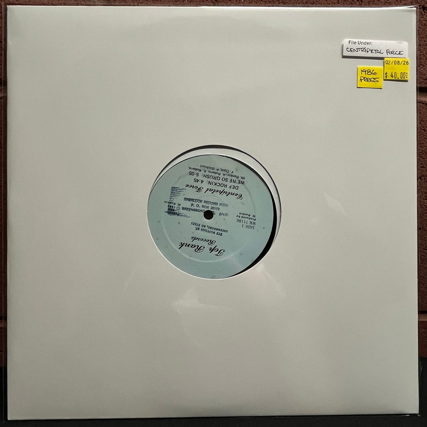 Used Vinyl: Centripetal Force "Def Rockin / We're So Qrush" 12" (1986 Press)