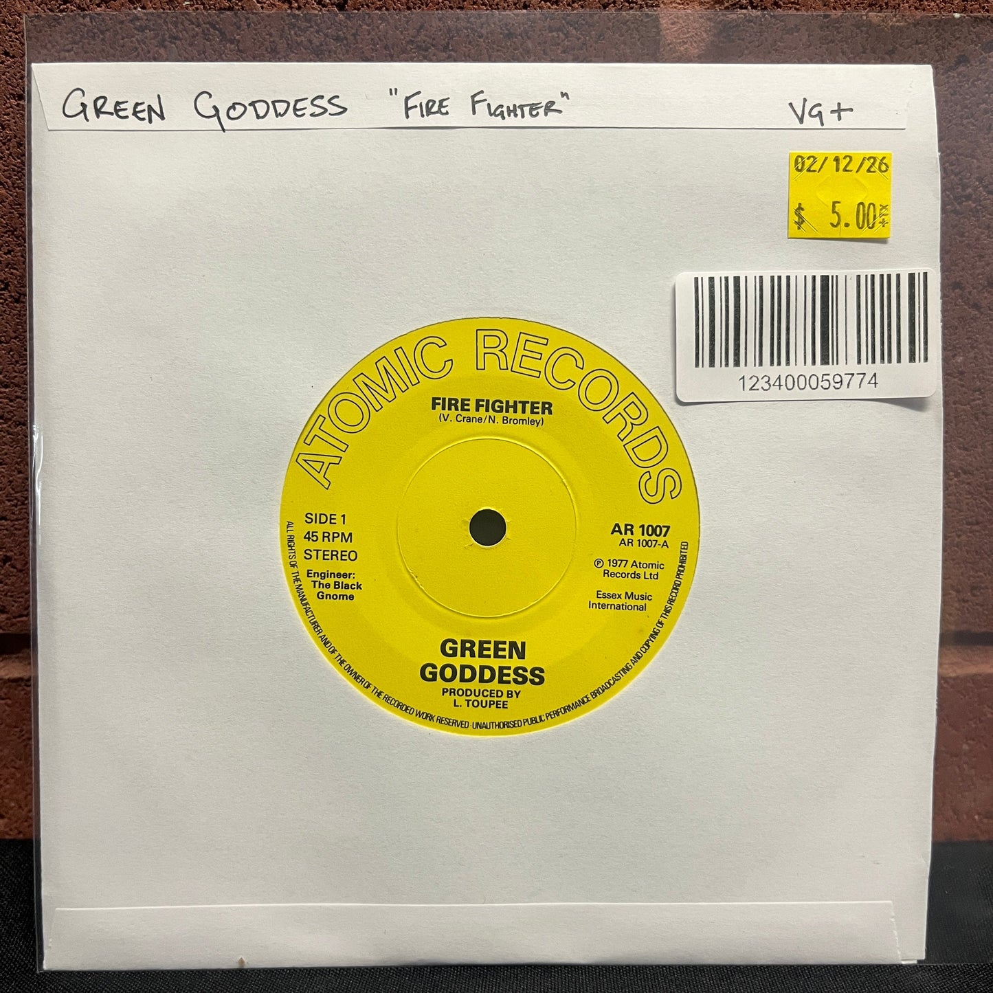 Used Vinyl: Green Goddess "Fire Fighter" 7" (1977 UK Press)