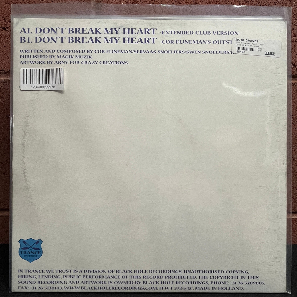 Used Vinyl: DJ Cor Fijneman Featuring Romy "Don't Break My Heart" 12" Single