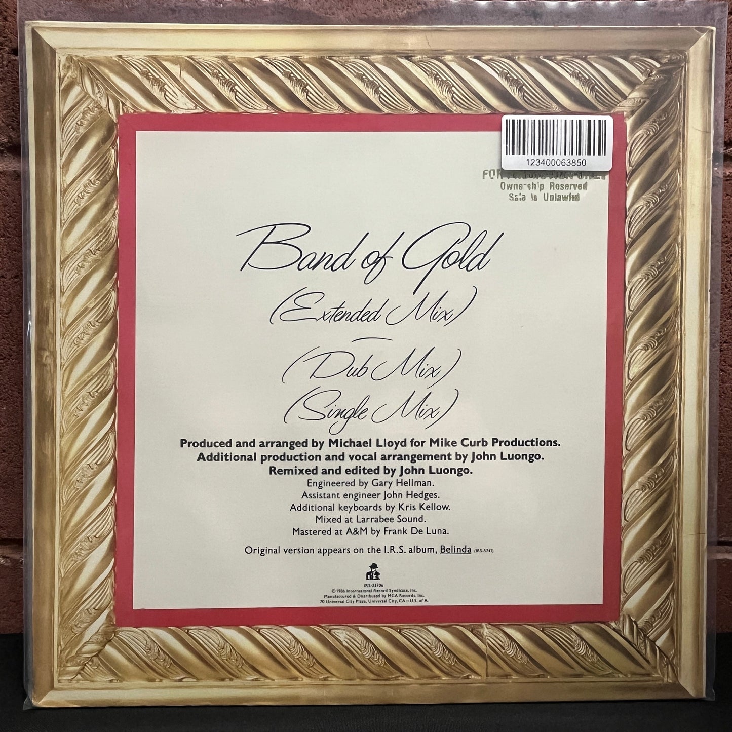 Used Vinyl: Belinda Carlisle w/Freda Payne "Band Of Gold" 12" (1986 Press)