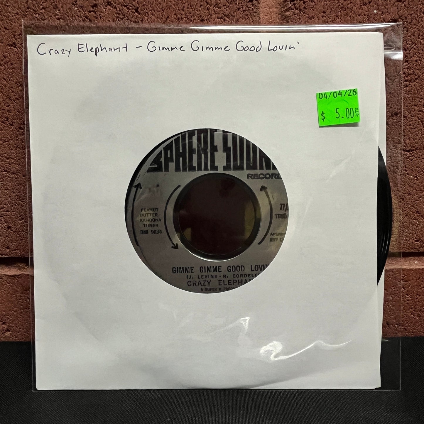Used Vinyl: Crazy Elephant "Gimme Gimme Good Lovin' / Dark Part Of My Mind" 7" (1970 US Styrene Press)