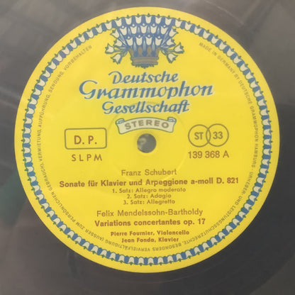 Schubert / Mendelssohn / Schumann / Fournier / Fonda – Sonate Pour Arpeggione Et Piano / Variations Concertantes / 3 Fantasiestucke - 5 Pièces Dans Le Ton Populaire - LP