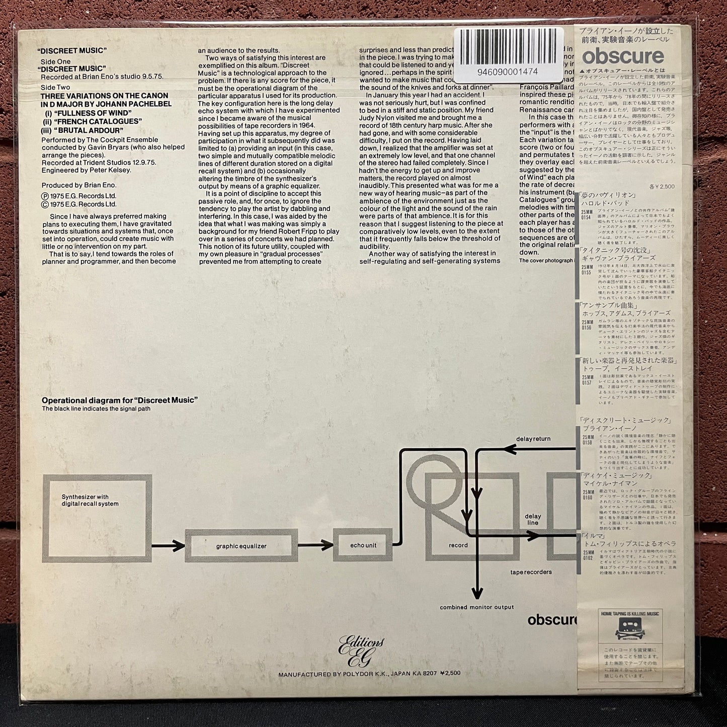 Used Vinyl: Brian Eno "Discreet Music" LP (1982 Japanese Issue)